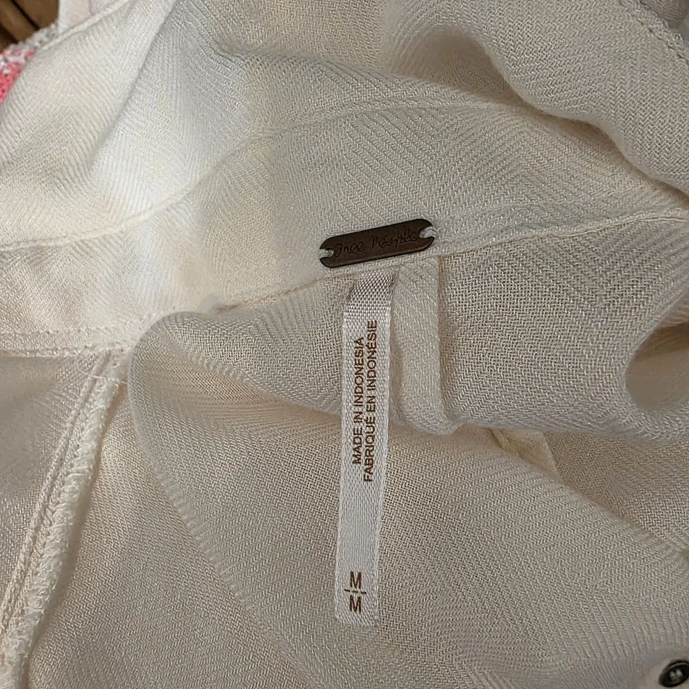 Free People Cream Button-Down Shirt MED 1398